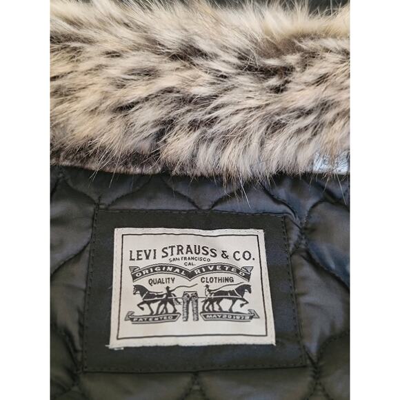 Levi's Black Arctic Cloth Shortie Parka Jacket with Faux Fur Hood Women's XS NWT - Picture 13 of 15